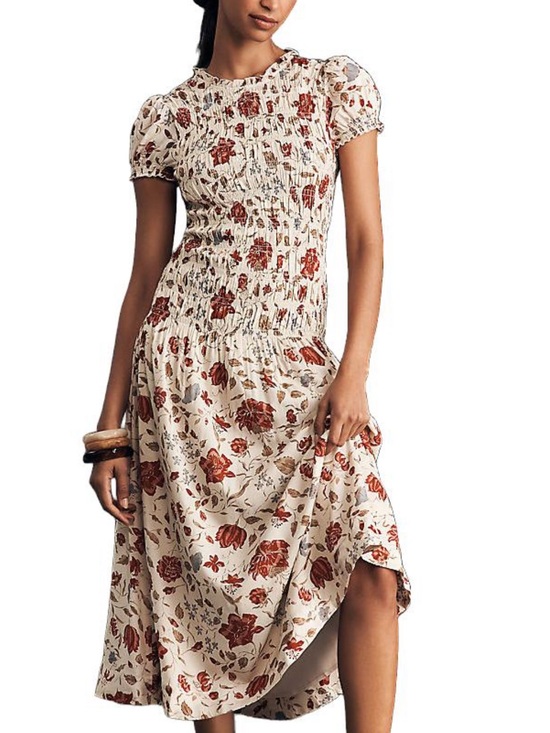 Reformation Dresses & Skirts - Reformation Kiria Smocked Midi
Dress in Gwendoline Cream Red